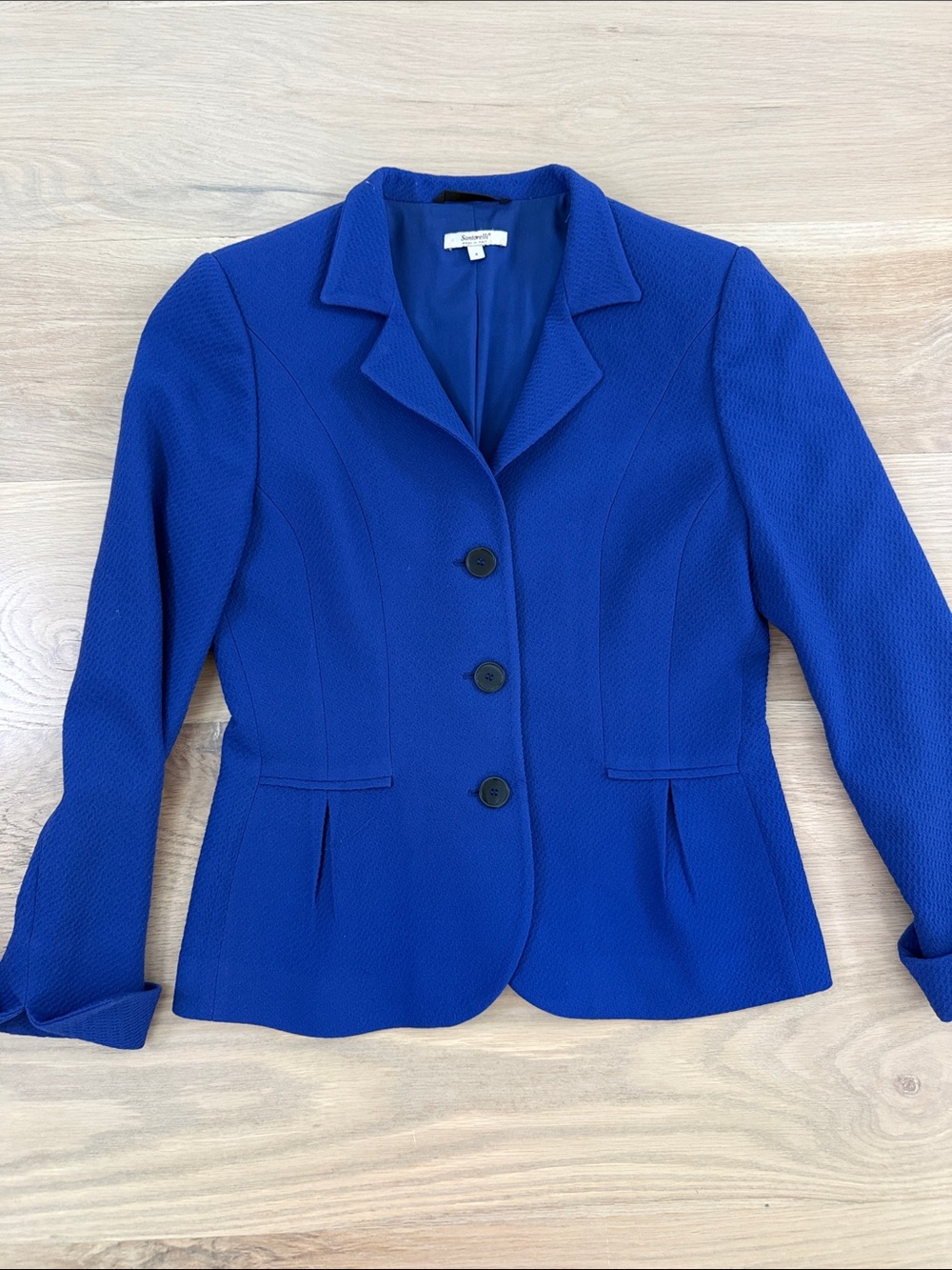 Santorelli Italian Royal Blue 3-Button Virgin Wool Blazer Jacket Size 4
